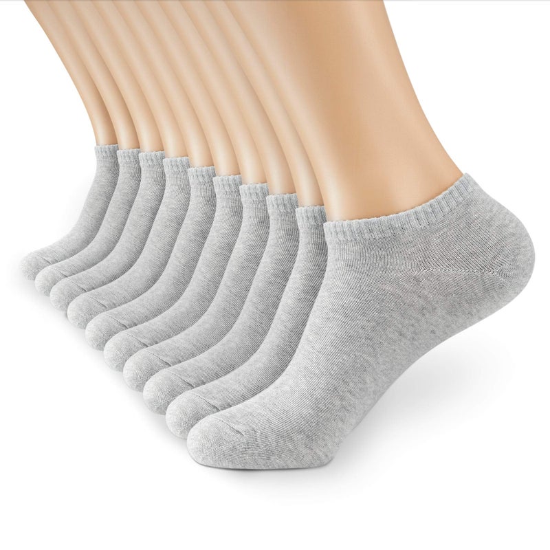 MONFOOT جوارب قطنية رقيقة للرجال/النساء 10 أزواج، قصير عند الكاحل، رمادي، عبوة متوسطة - Image 1